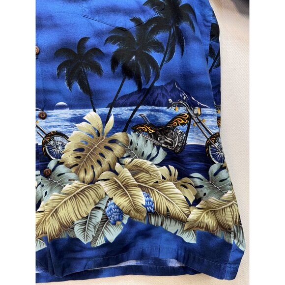 Vintage Pacific Legend Mens Hawaiian Shirt Size  XL Blue Palm Trees Short Sleeve - Picture 5 of 12